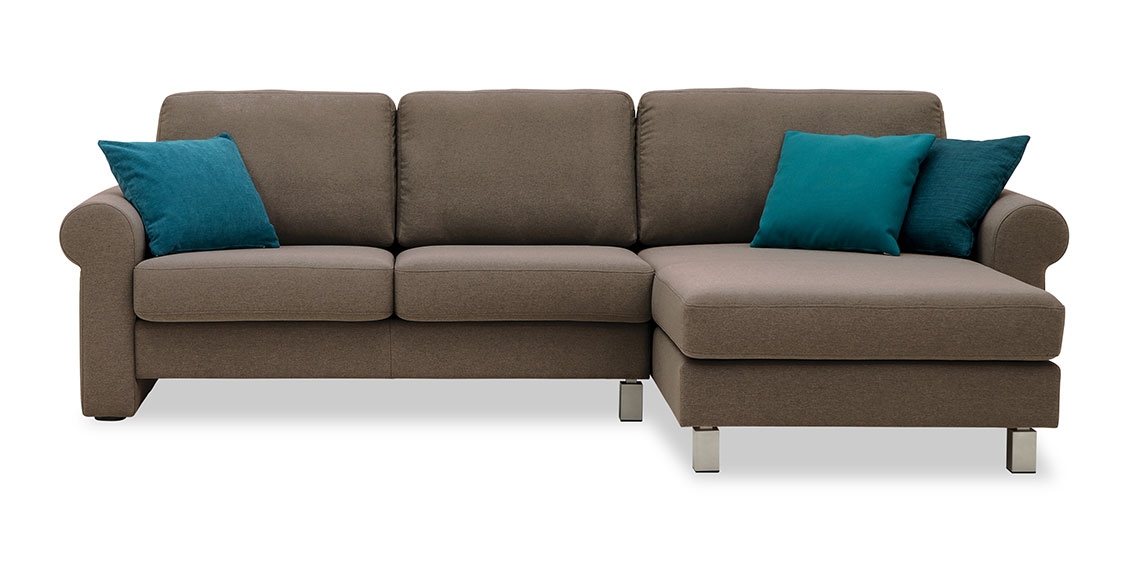ORA - 2 Platz Sofa mit Longchair in braun meliertem Stoff
