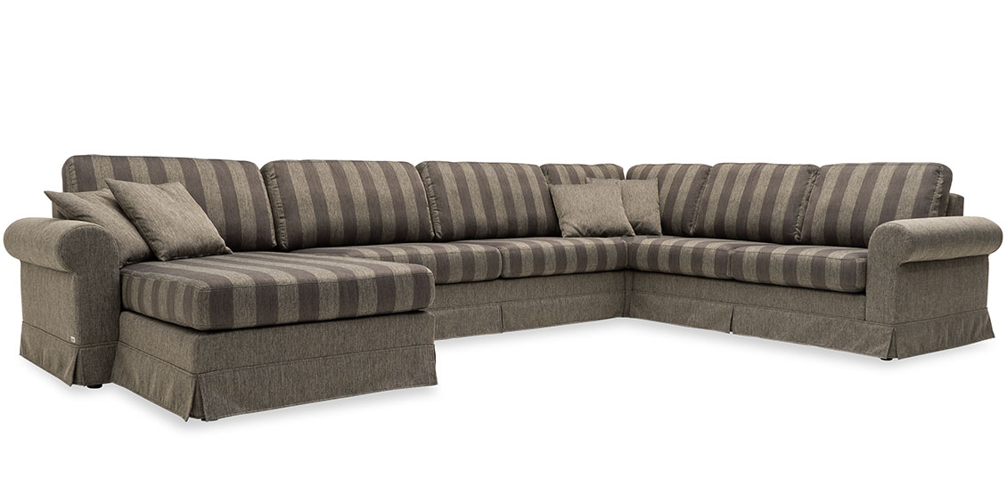 ORA - Ecksofa in U-Form mit Schabracke im Stoff Höpke braun gestreift