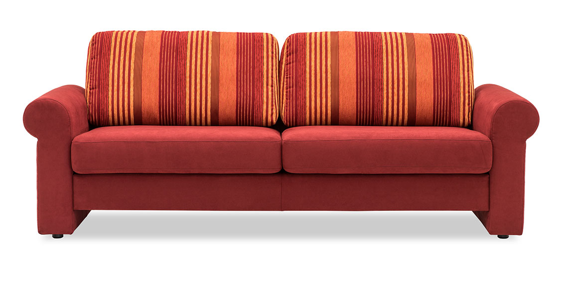 ORA - 2,5 Platz Sofa in einer Stoffkombination von S & V Essentials und roter Mikrofaser