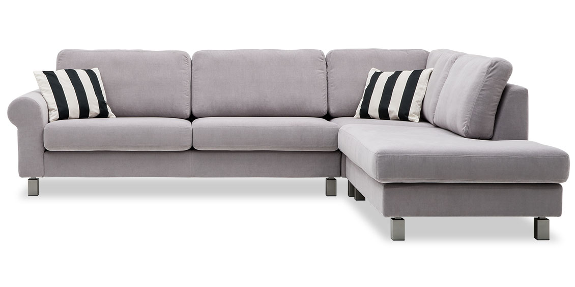 ORA - Ecksofa in Stoff GEOS Exclusiv grau mit Zierkissen