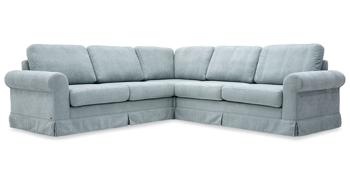 ORA - Ecksofa mit Schabracken in Stoff Danubio light blue