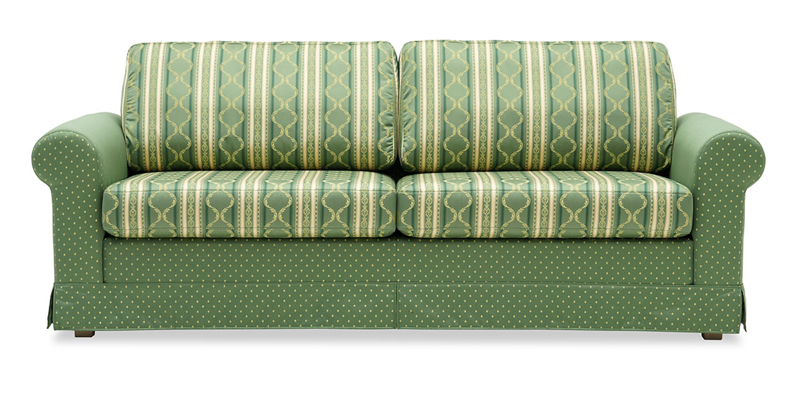 ORA - 2,5 Platz Sofa mit Schabracke in Stoff S & V Belvedere Classic grün Streifen