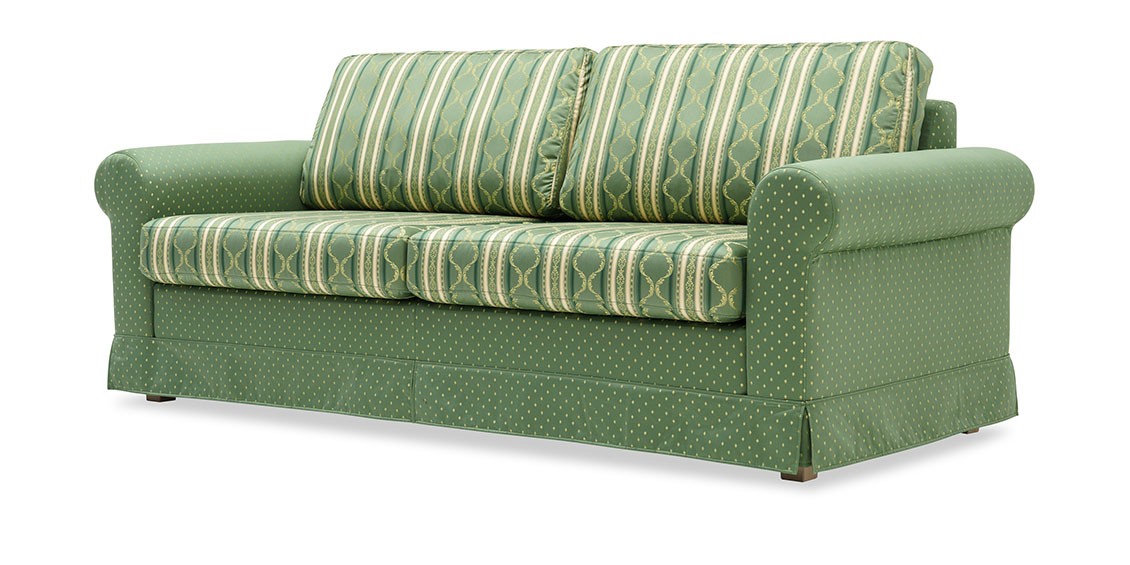 ORA - 2,5 Platz Sofa mit Schabracke in Stoff S & V Belvedere Classic grün geometrisch