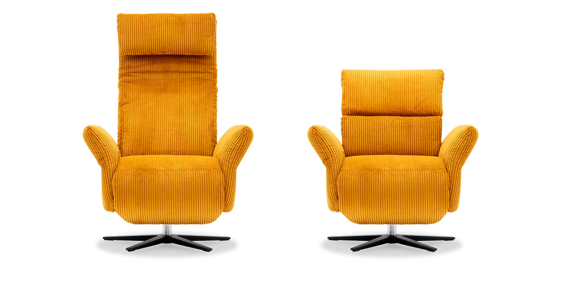 RELAXSESSEL - drehbarer TV Sessel in Cord-Stoff Line Up curry