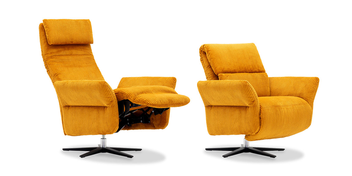 RELAXSESSEL - drehbarer Fernsehsessel in Cord-Stoff Line UP curry