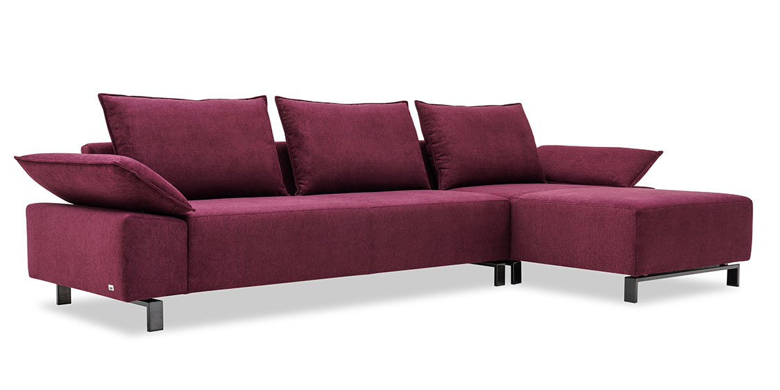 PABLO II - 2,5 Platz Sofa mit Longchair in Stoff Chenille Opal bordeaux