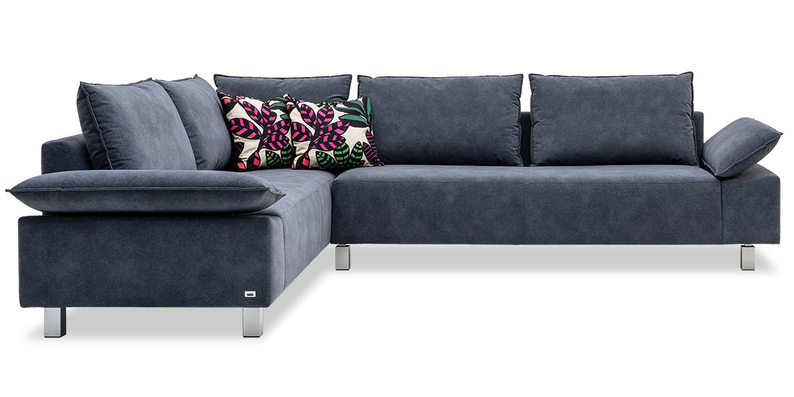 PABLO II - Ecksofa in Stoff GEOS Enoa dunkles blau-grau