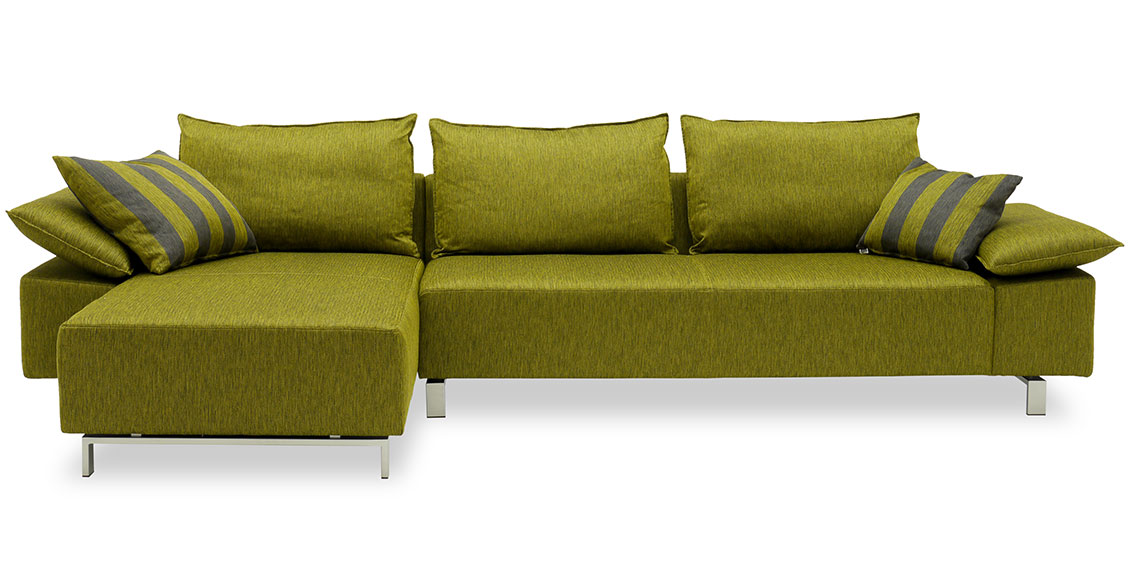 PABLO - 2,5 Platz Sofa mit Longchair in grünem Stoff