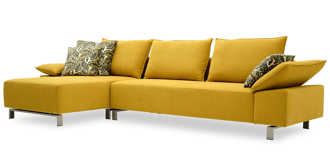 PABLO - 2,5 Platz Sofa mit Longchair im Stoff Princess gelb