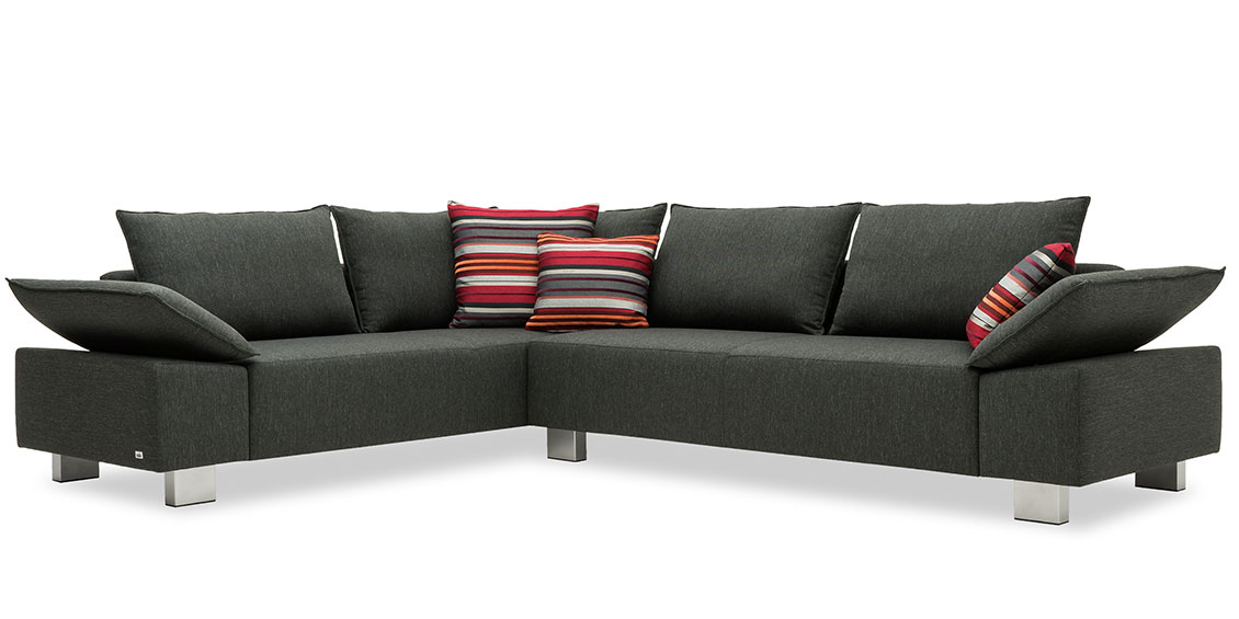 PABLO - 2,5 Platz Korpus mit Ecksofa in schwarz-meliertem Stoff von S & V