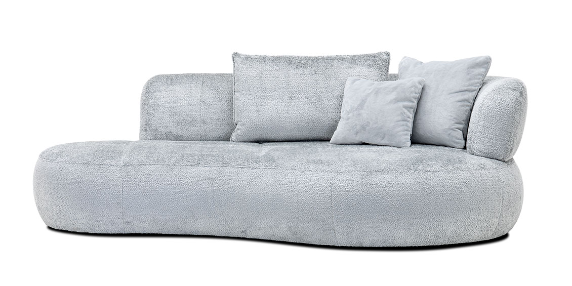 PALAZZO II - Rondo mit Sofa und Kissen, bezogen in Stoff Carlucci Tendernes hellgrau