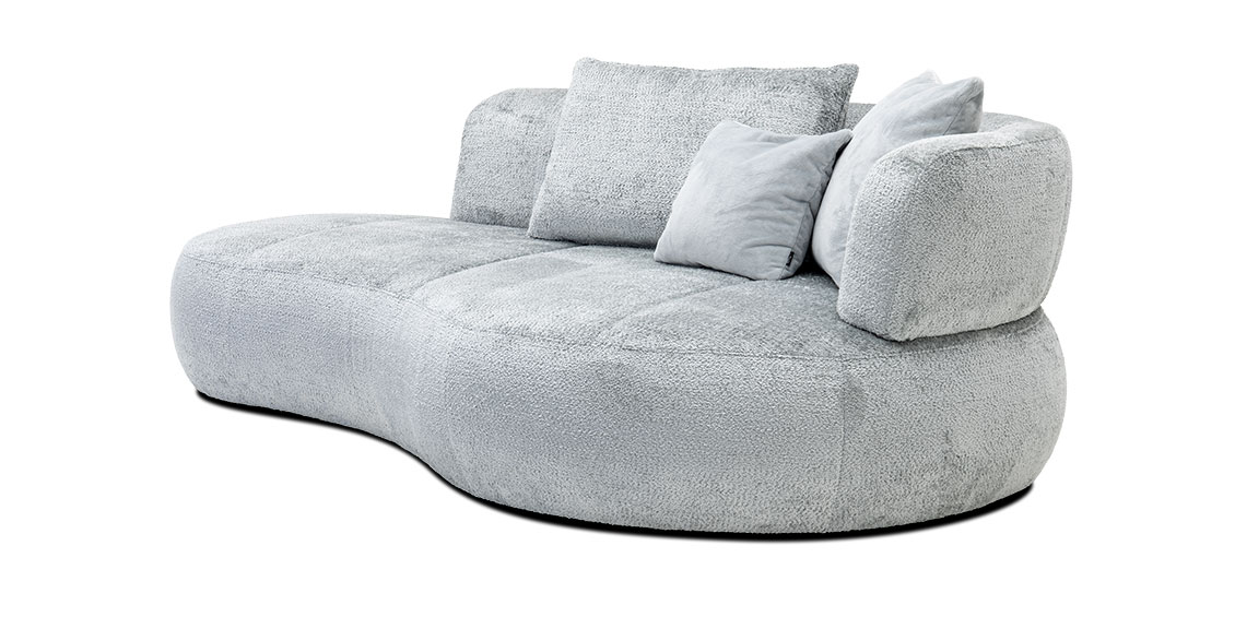 PALAZZO II - seitliche Ansicht Rondo + Sofa, bezogen in Stoff Carlucci Tendernes hellgrau