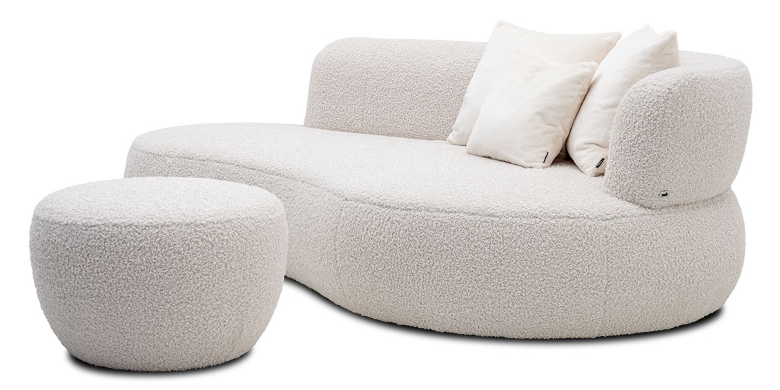 PALAZZO II - Rondo + Sofa mit Hocker Marley, bezogen in hellen Bouclé Stoff Carlucci Tender Mind