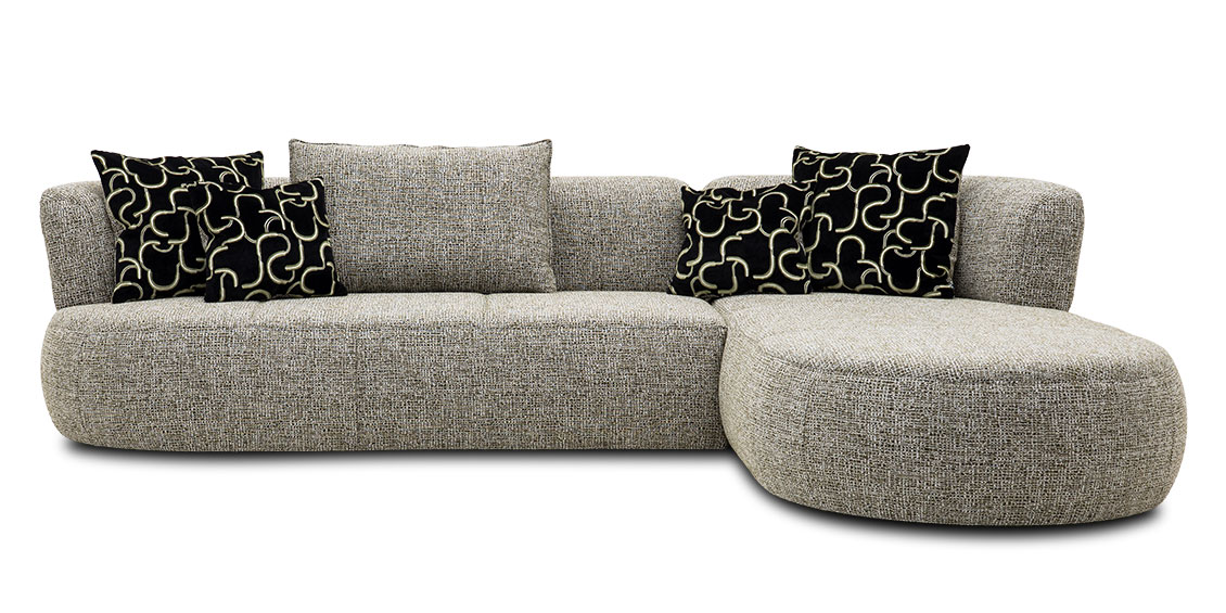 PALAZZO II - Recamiere + Longchair, bezogen im Stoff Julius grün-weiß-grau-meliert