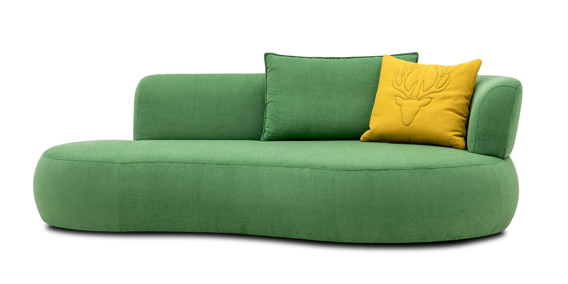 PALAZZO II - Rondo + Sofa, bezogen in Stoff Casal Amara Ciboulette grün