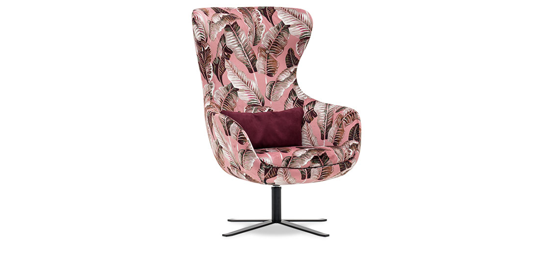 QUEEN - Hochlehner Sessel in Samtstoff PT Monsun Nicobar Rosehip mit Lendenkissen