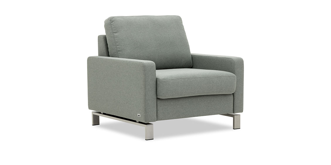 SALMA - Sessel in grau meliertem Stoff Seitenansicht ohn Kissen