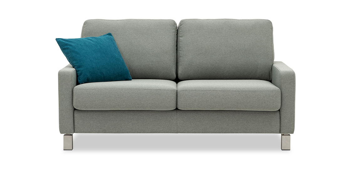 SALMA - 2 Platz Sofa in grau meliertem Stoff mit Kissen
