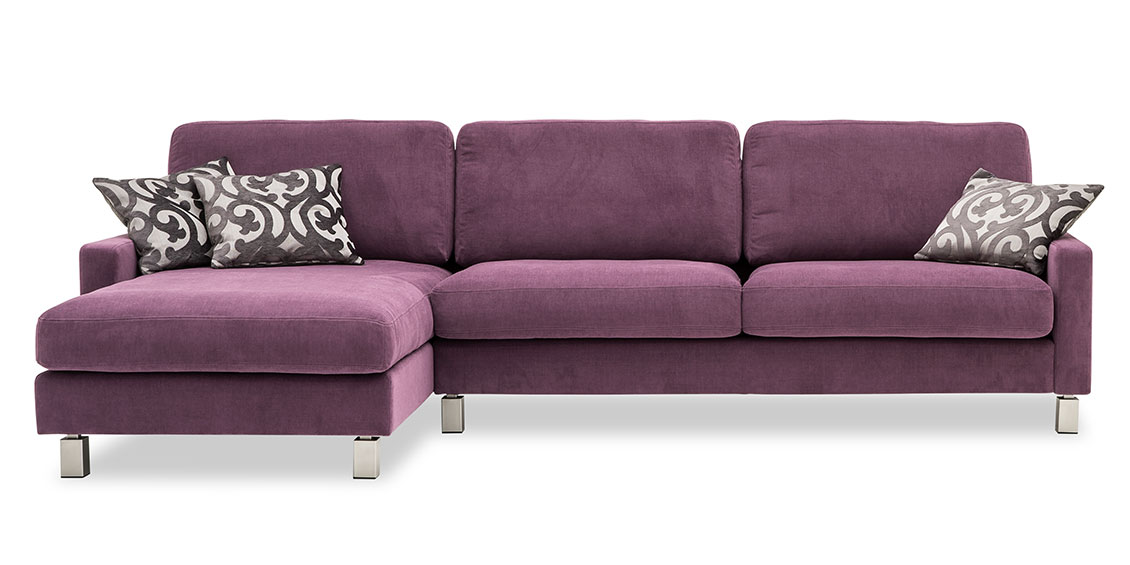 SALMA - 2,5 Platz Sofa mit Longchair in Stoff Sonnhaus Villena flieder