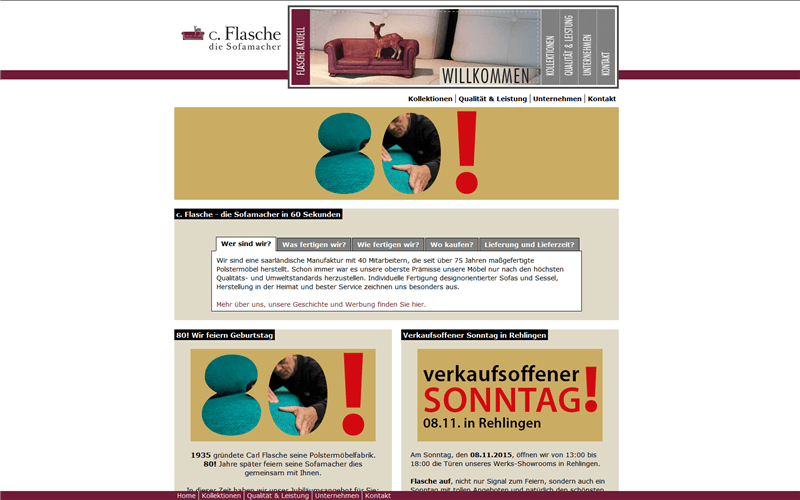 Screenshot alte Website c. Flasche - 80 Jahre