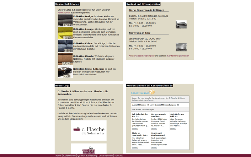 Screenshot alte Website c. Flasche - Produktübersicht