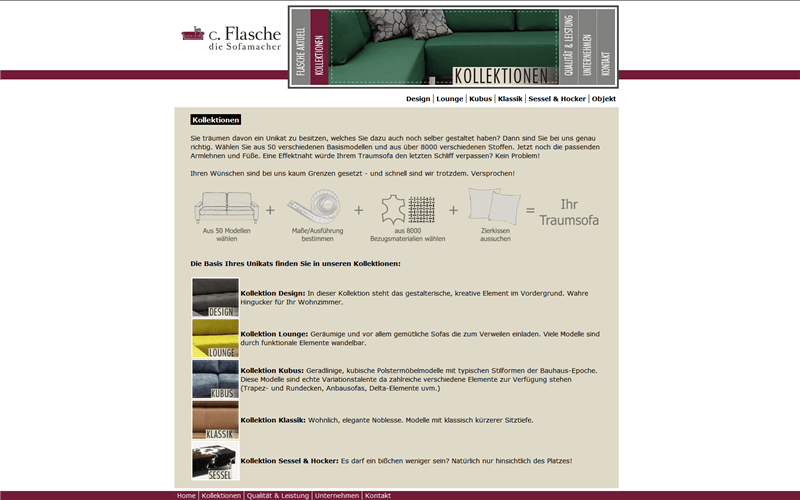 Screenshot alte Website c. Flasche - Kollektionen