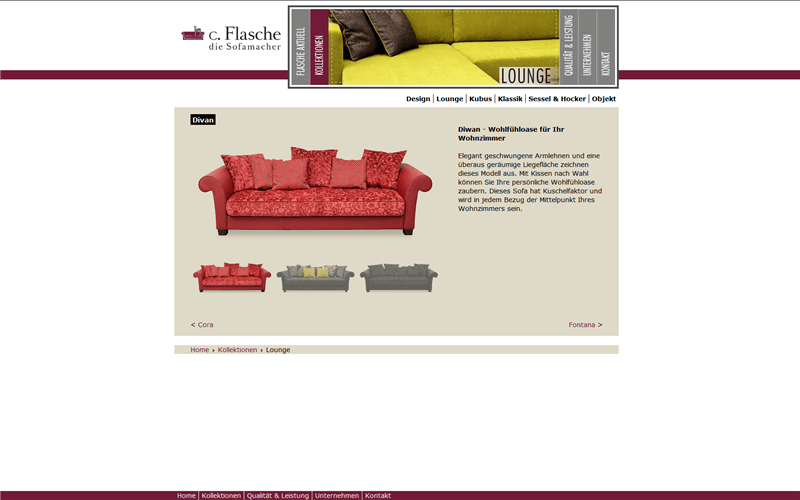 Screenshot alte Website c. Flasche - Sofa Divan