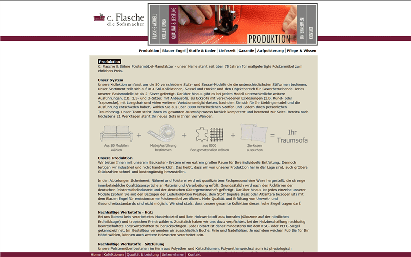 Screenshot alte Website c. Flasche - Produktion