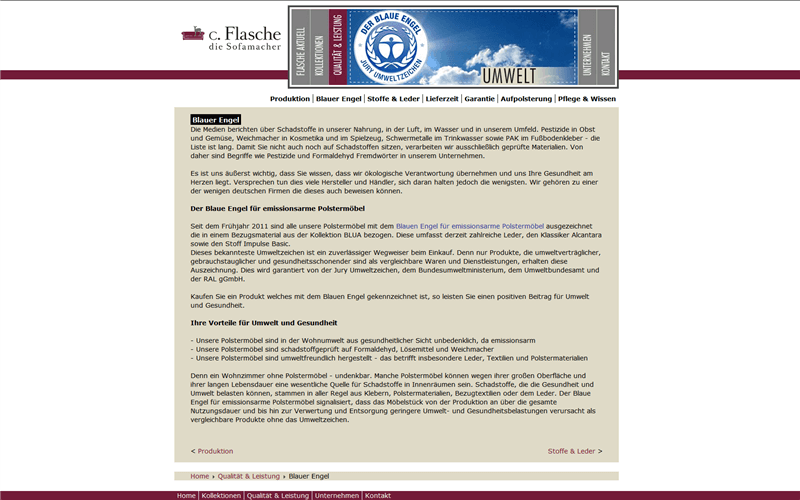 Screenshot alte Website c. Flasche - blaue Engel zertifiziert