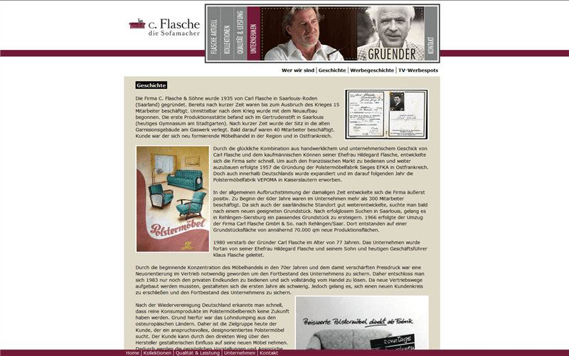 Screenshot alte Website c. Flasche - Geschichte