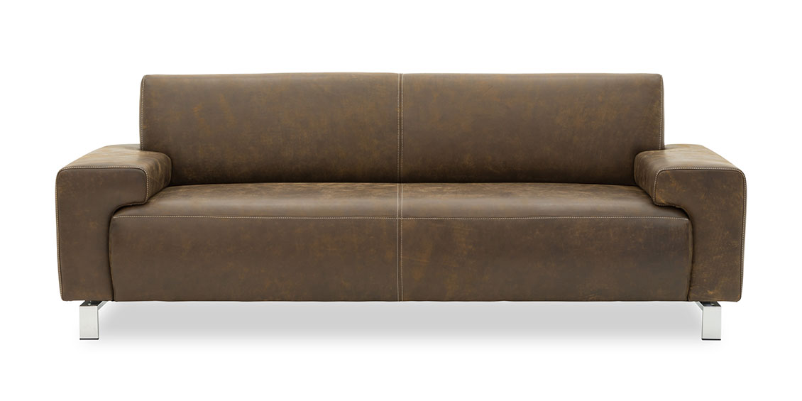 SIGNUM mit Rücken Vento - 2,5 Platz Sofa in dunkelbraunem Saddle-Leder mit Vintageeffekt