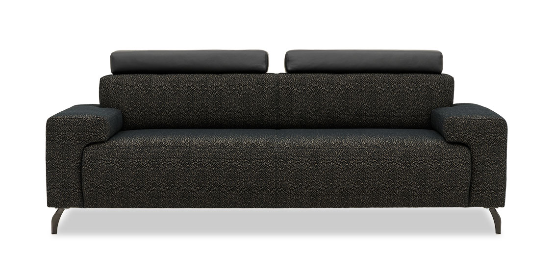 SIGNUM - 2,5 Platz Sofa in Stoff Englisch Dekor mit Schulterstützen in schwarzen Leder