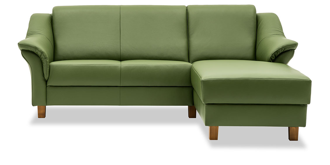 TURIN - 2 Platz Korpus mit Longchair in Sonderlänge in grünem Leder Select