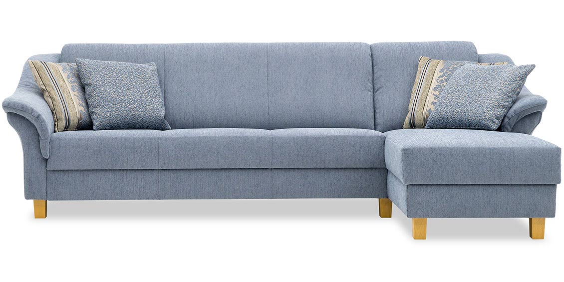 TURIN - 3 Platz Sofa mit Longchair im Stoff Höpke Epoque Auvergne hellblau