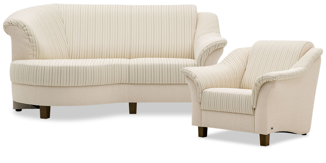 TURIN - Sofa und Sessel in Stoffkombi beige mit Streifen