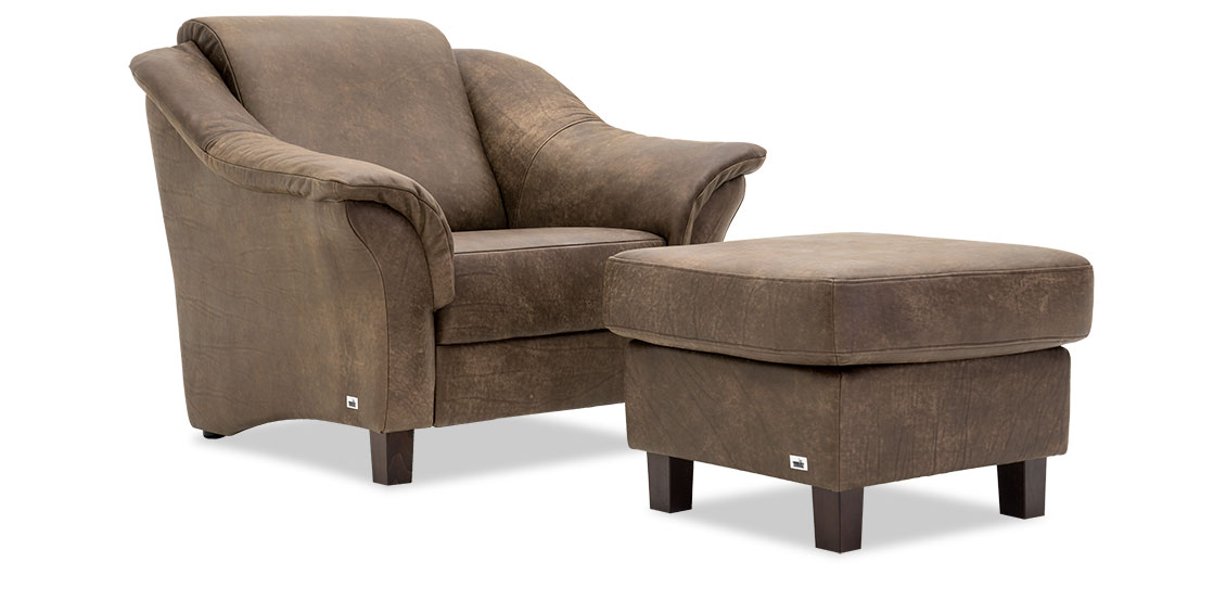 TURIN - Sessel mit Hocker in leder Saddle Zulu braun