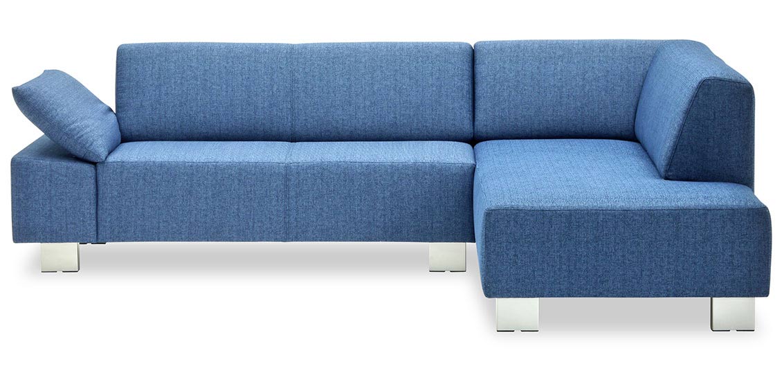 VENTANA - 2 Platz Sofa mit Longchair in blauem Stoff