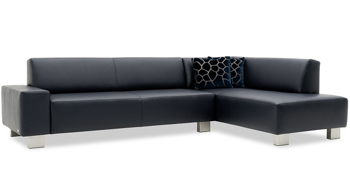 VENTO - 2,5 Platz Sofa mit Anbausofa in Leder Jumbo nachtblau