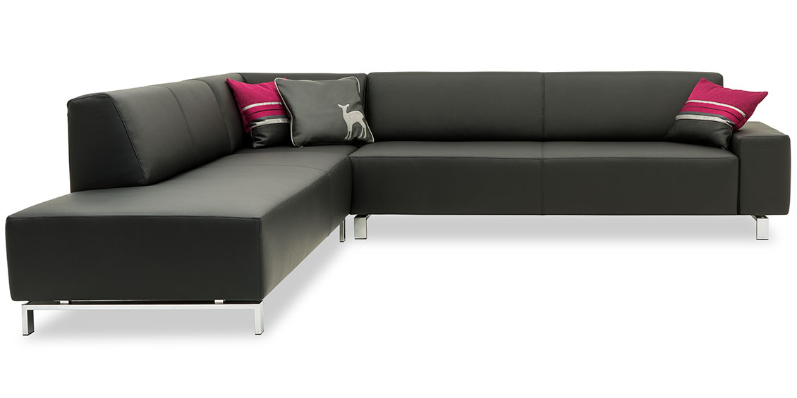 VENTO - 2,5 Platz Sofa mit Anbausofa in Leder Jumbo nachtblau