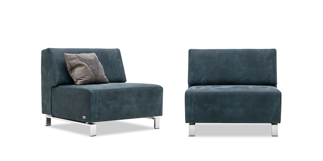 VENTO - Sessel ohne Armlehne in Dickleder Pamplona smoke dunkelblau