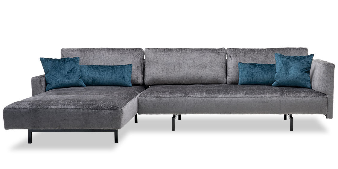 WAVE - 3 Platz Sofa mit Longchair und Armlehnen in Stoff Siatex Levante dunkelgrau
