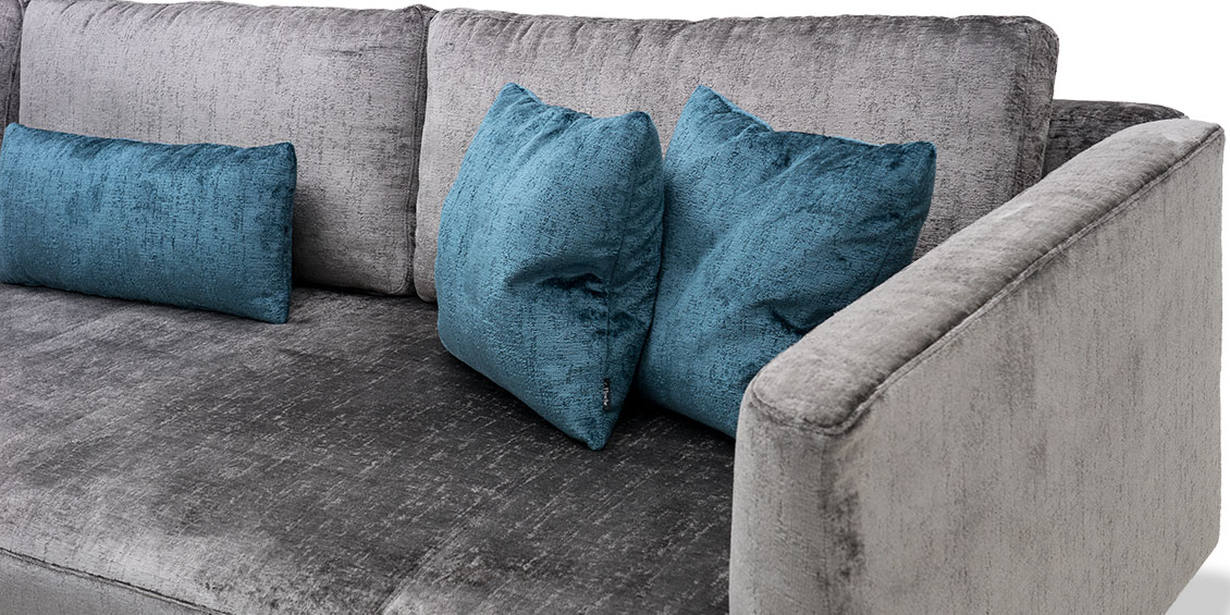 WAVE - Detailbild Sitzfläche und Armlehne in Stoff Siatex Levante dunkelgrau