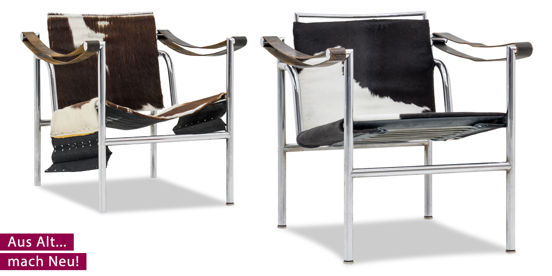 Neubezug Designer-Stuhl Cassina LC1 Kuhfell-Bezug