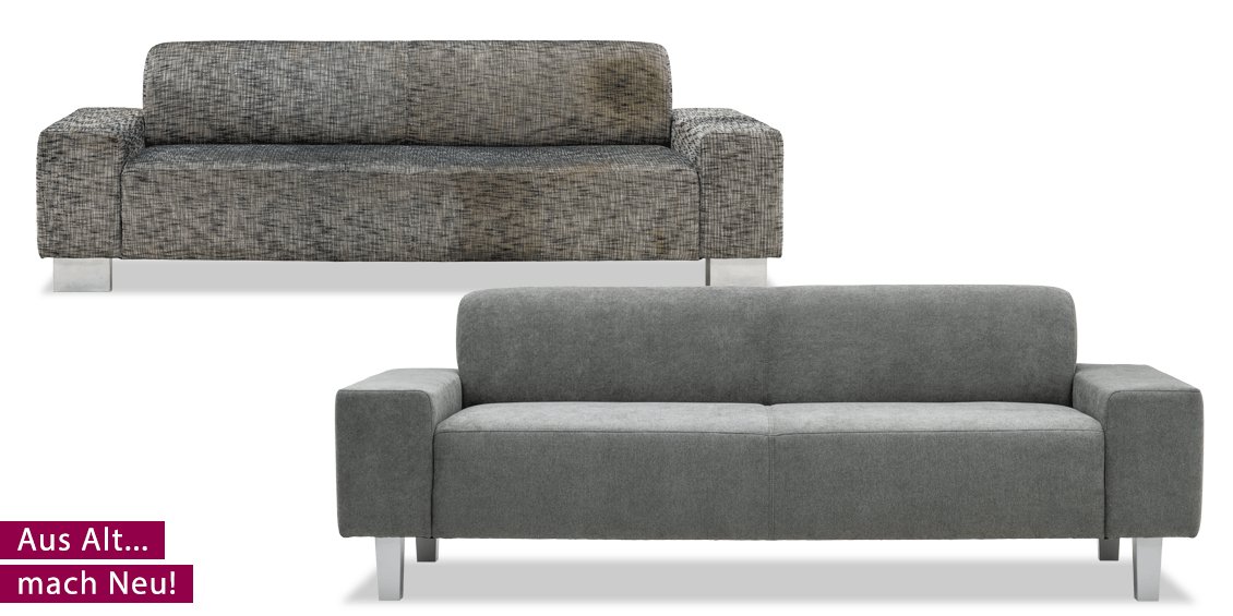 Neubezug eines Flasche Sofas aus 2008 in Stoff bronx elephant mit höheren Füßen