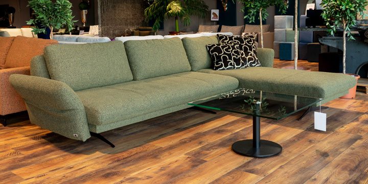 Beach - 2,5 Platz Sofa + Longchair mit verstellbarer Armlehne in Stoff Julius grün-grau-meliert