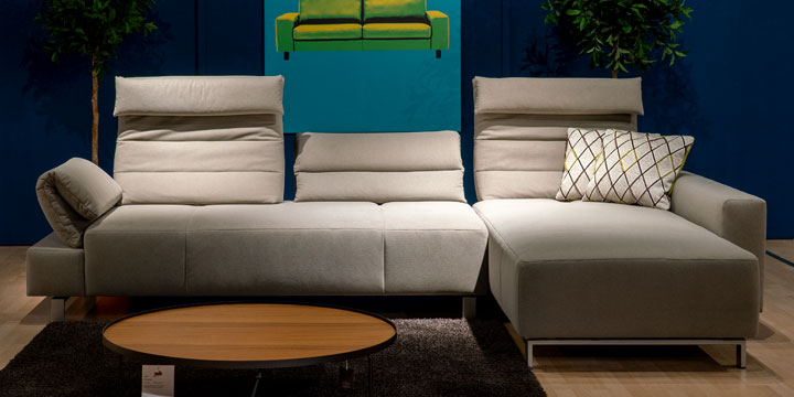 Boa - 2,5 Platz Sofa + Longchair ca. 357 x 202 cm bezogen in Stoff Fellow Gloria grau