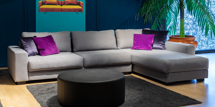Sofa Home - 2,5 Platz Sofa + Longchair ca. 335 x 220 cm bezogen im Stoff Tobago grau