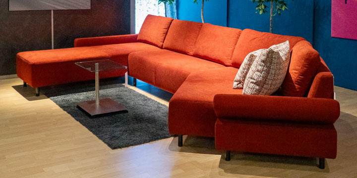 Indigo - Longchair + 2 Platz Sofa + Delta ca. 213 x 434 cm Stoff Bronx Bordeaux