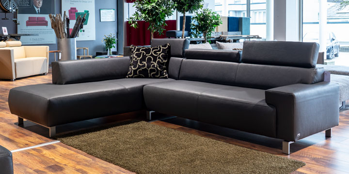 Signum - Ecksofa ca. 218 x 298 cm bezogen im edlen Leder Mont Blanc Grey mit Effektnaht