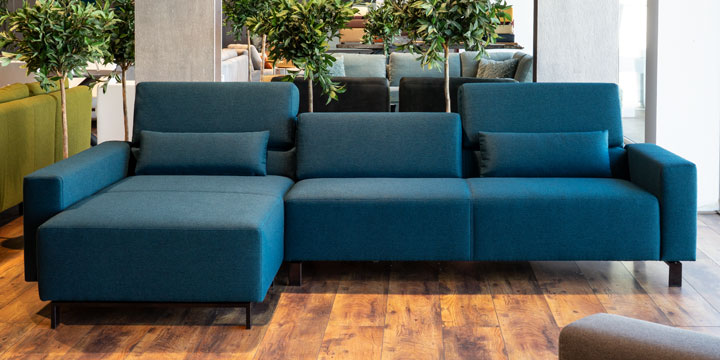 Sirius - Longchair + 2,5 Platz Sofa inkl. 2 Lendenkissen Stoff Nairobi petrol blau
